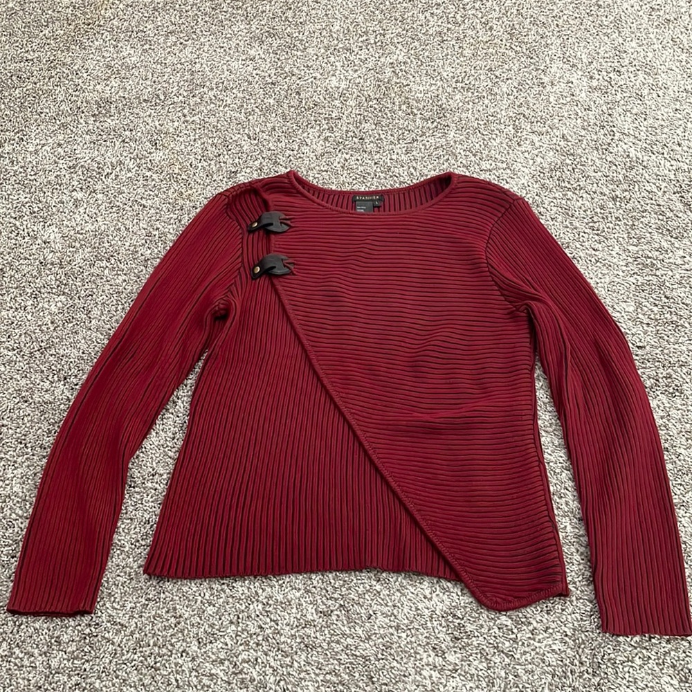 Woman’s faux wrap sweater. Size L. Brand is Spanner.